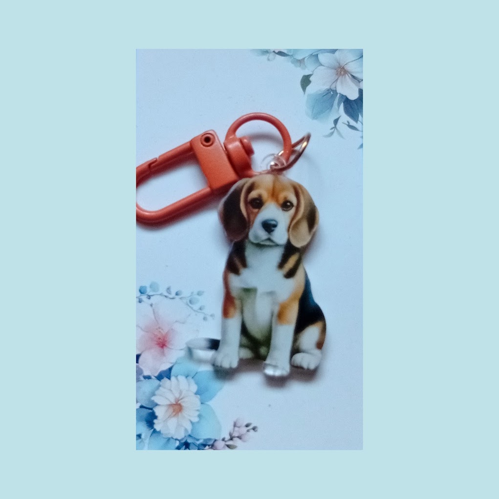 Cute resin basset hound dog themed keyring personalised with initial charms A-Z