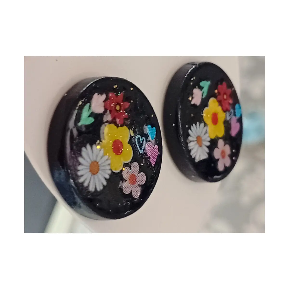 Ditsy boho 60's style floral earrings. Studs. Hand made. Unique.