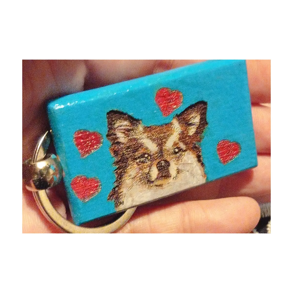 Wooden keyring featuring a cute chihuahua. Boxed.