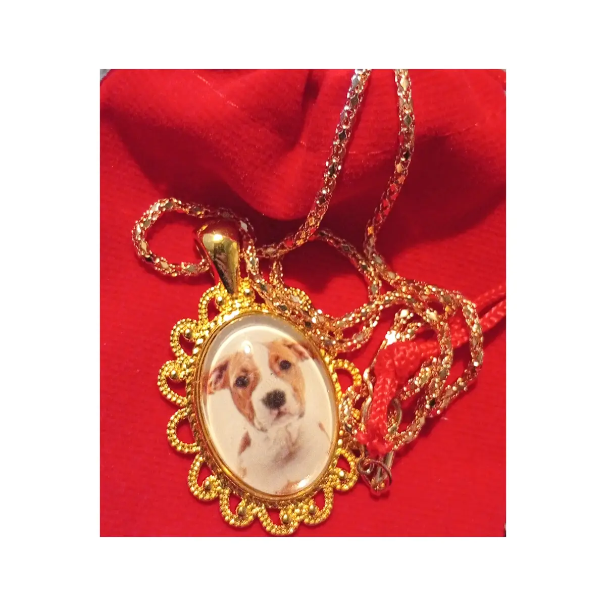 Cute Staffie dog design pendant necklace. Glass cabochon style.