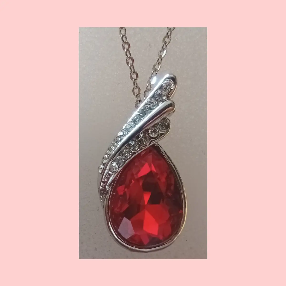 Faux ruby and rhinestone necklace. Boxed.