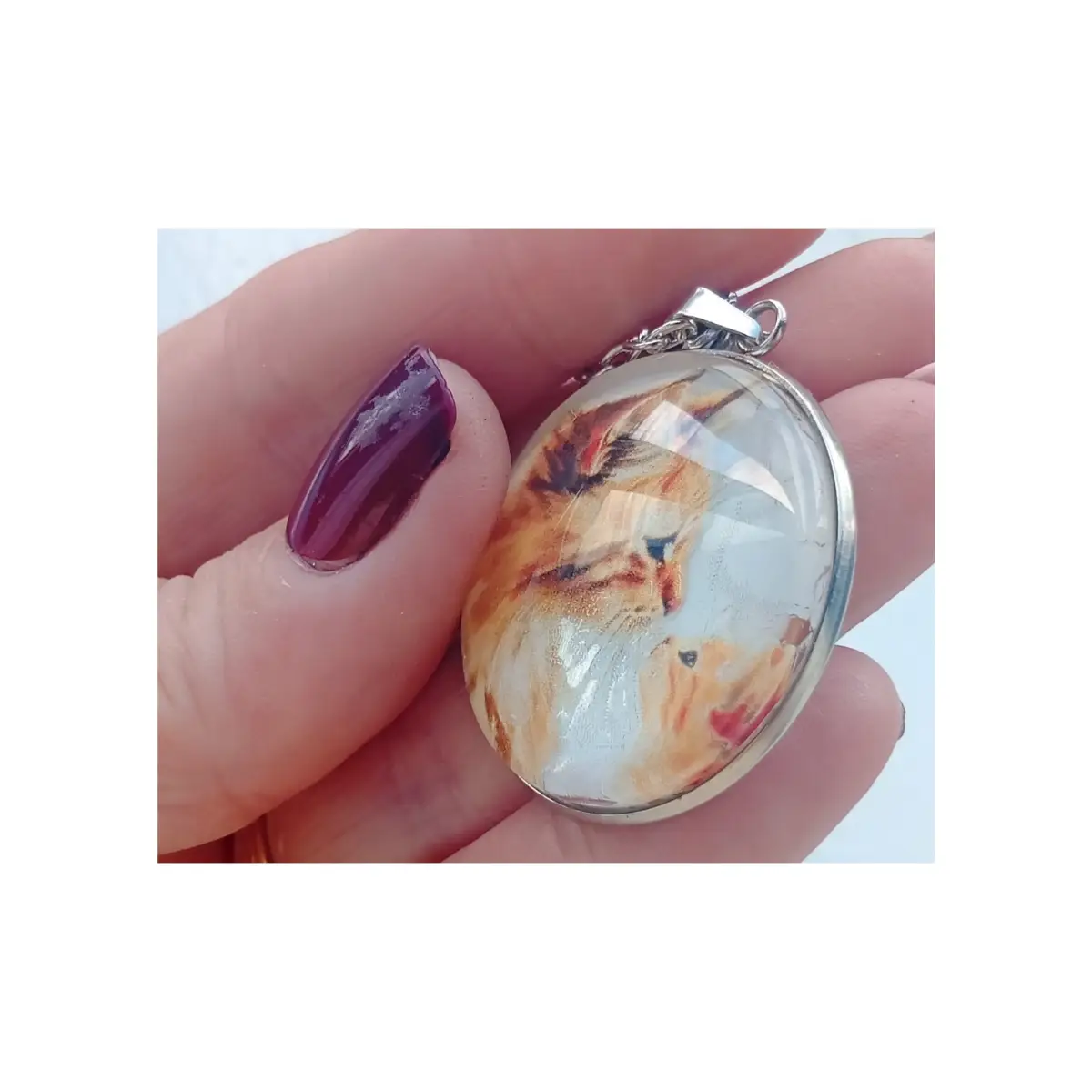 Beautiful ginger mother and baby cat pendant / necklace. Glass cabochon design.