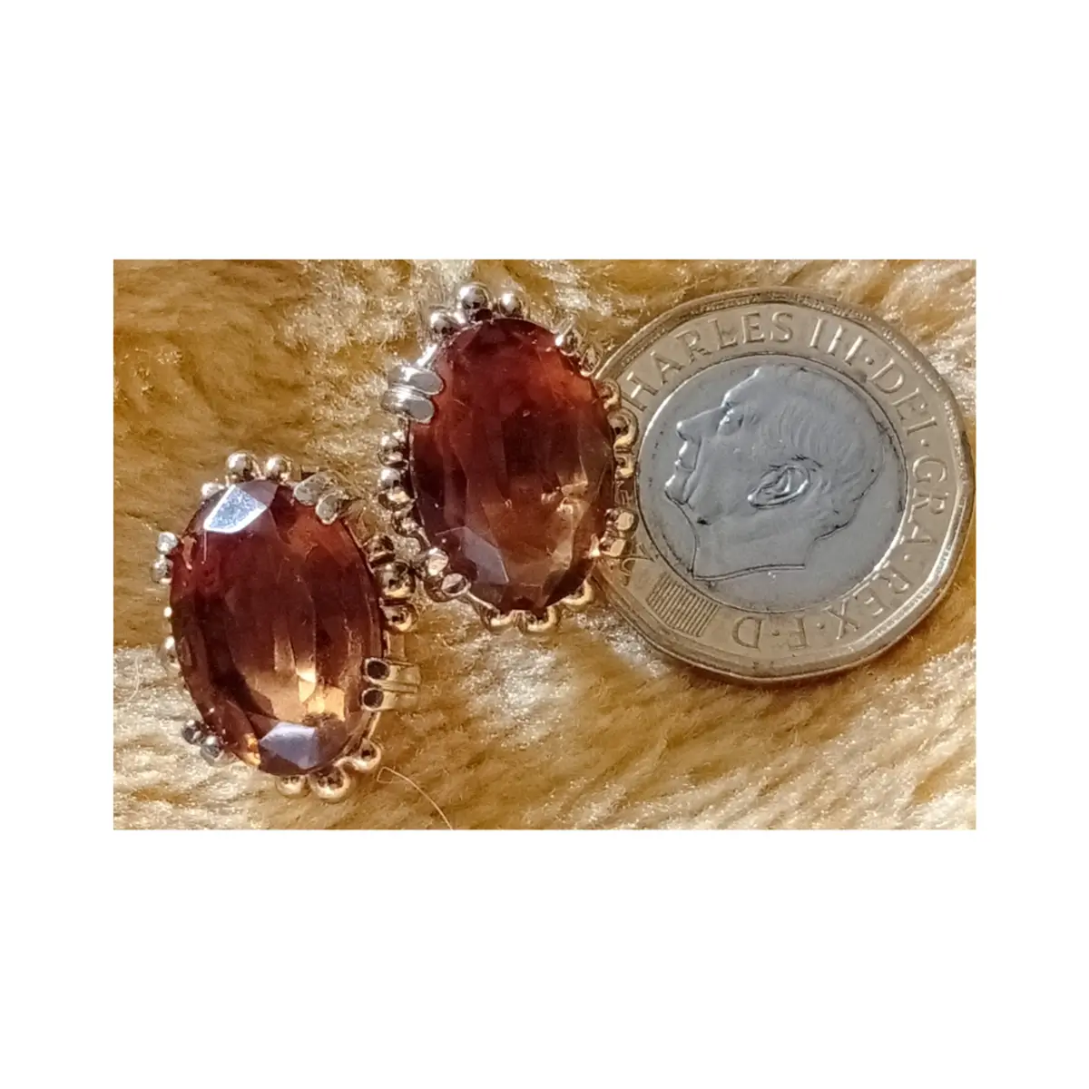 Dark amber coloured rhinestone clip on earrings. New.