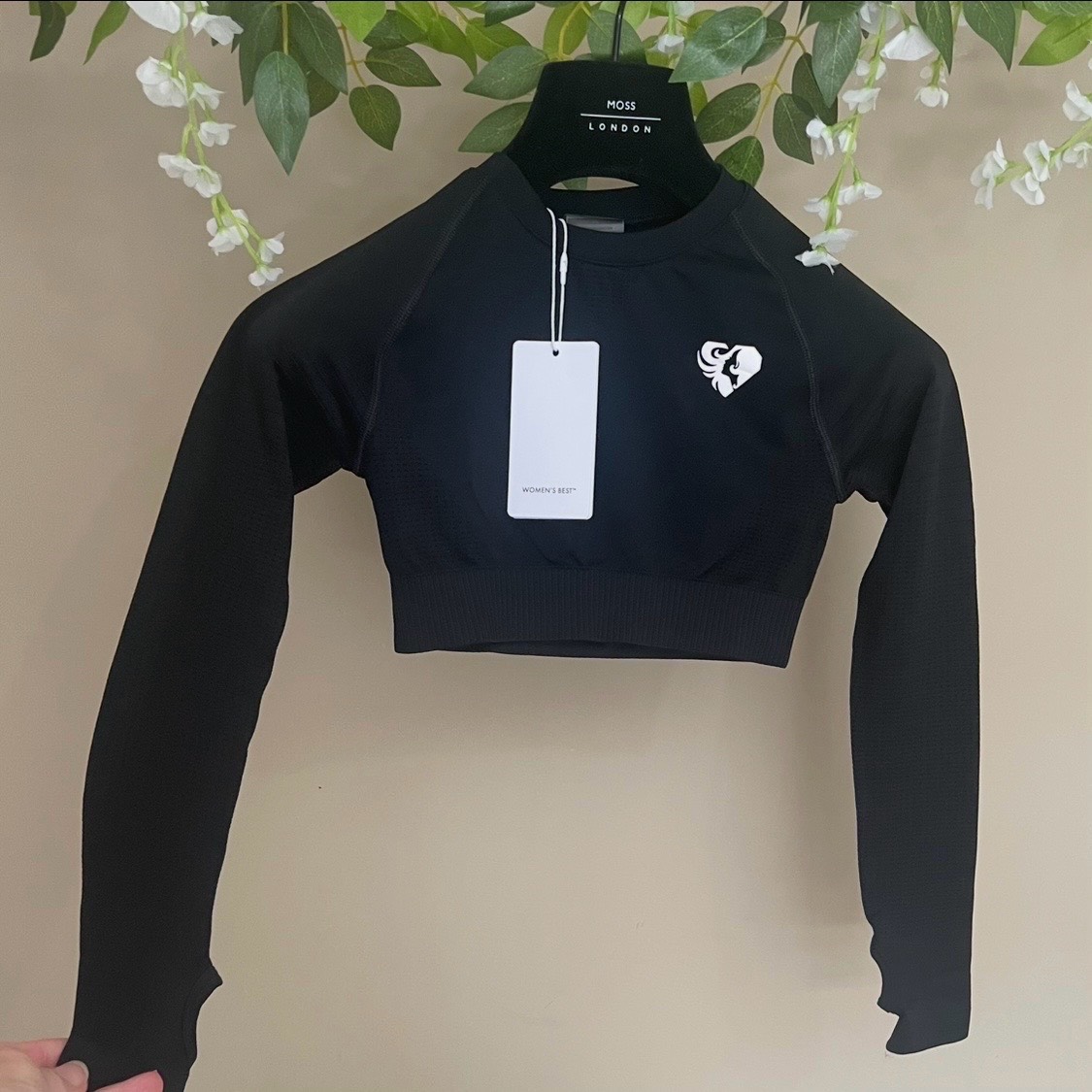 Women's Best Black Power Seamless Long Sleeve Crop Top NWT XS