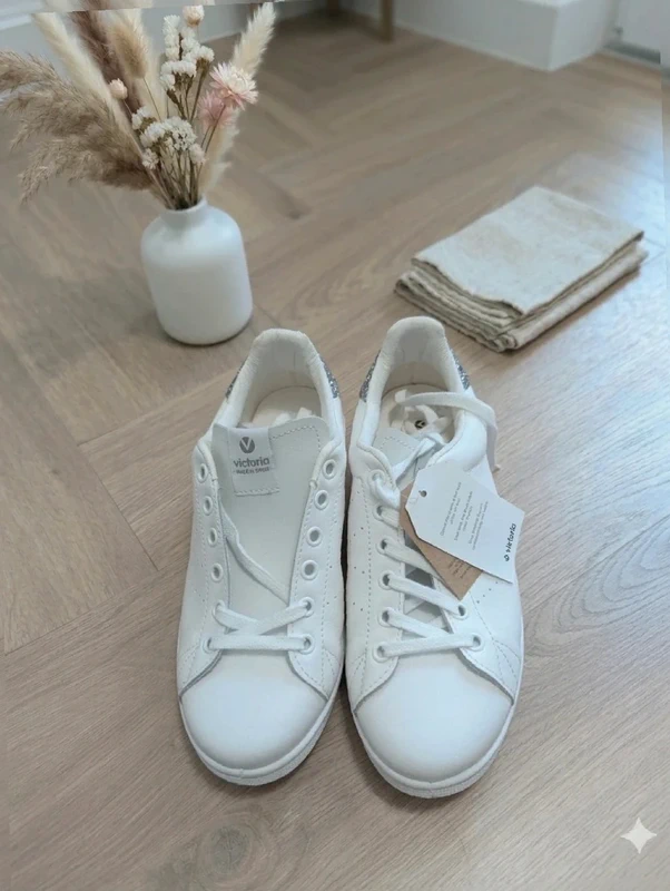 Victoria White Leather Trainers Glitter Heel UK 5
