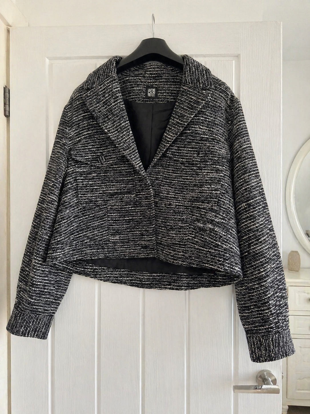 Laredoute Collections Black & White Tweed Cropped Jacket Size 42 UK 14 Smart Casual