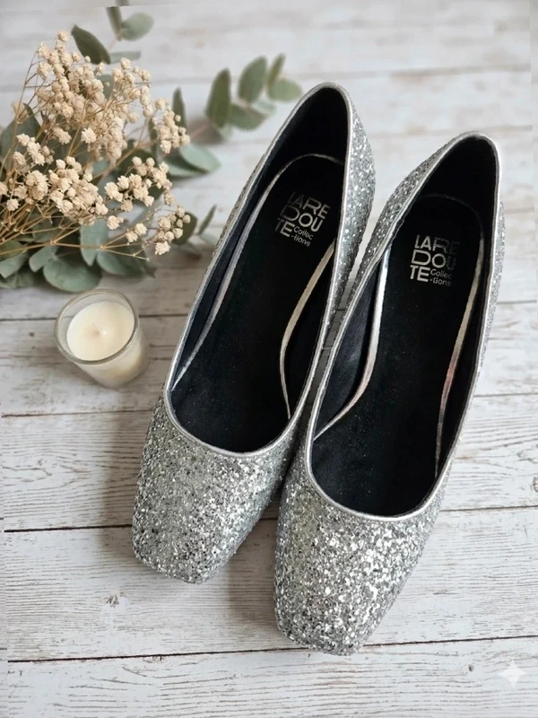La Redoute Silver Glitter Block Heel Pumps Size 35