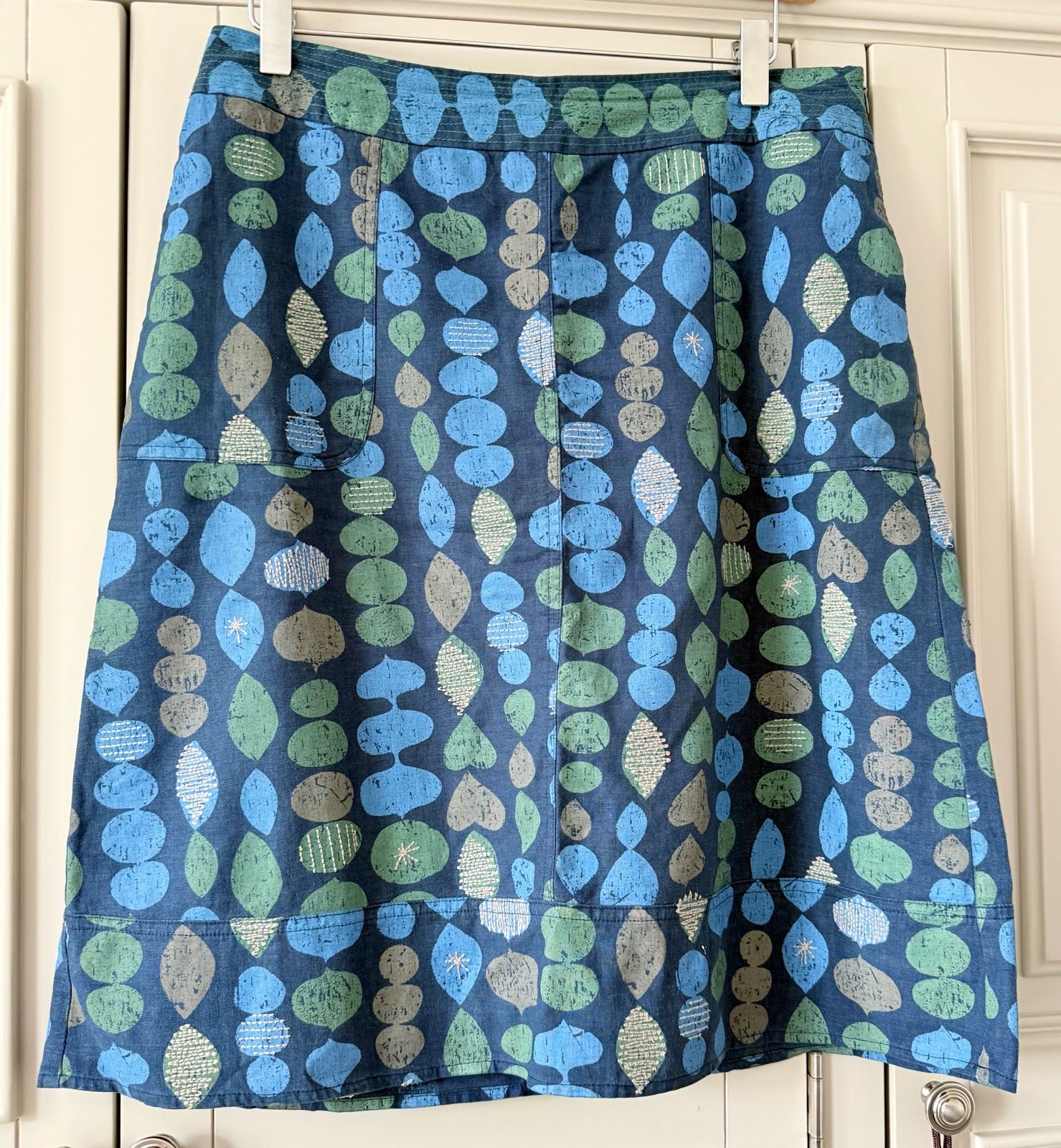 White Stuff Y2K Linen Blend Skirt UK 10 Abstract Print A-Line Pockets