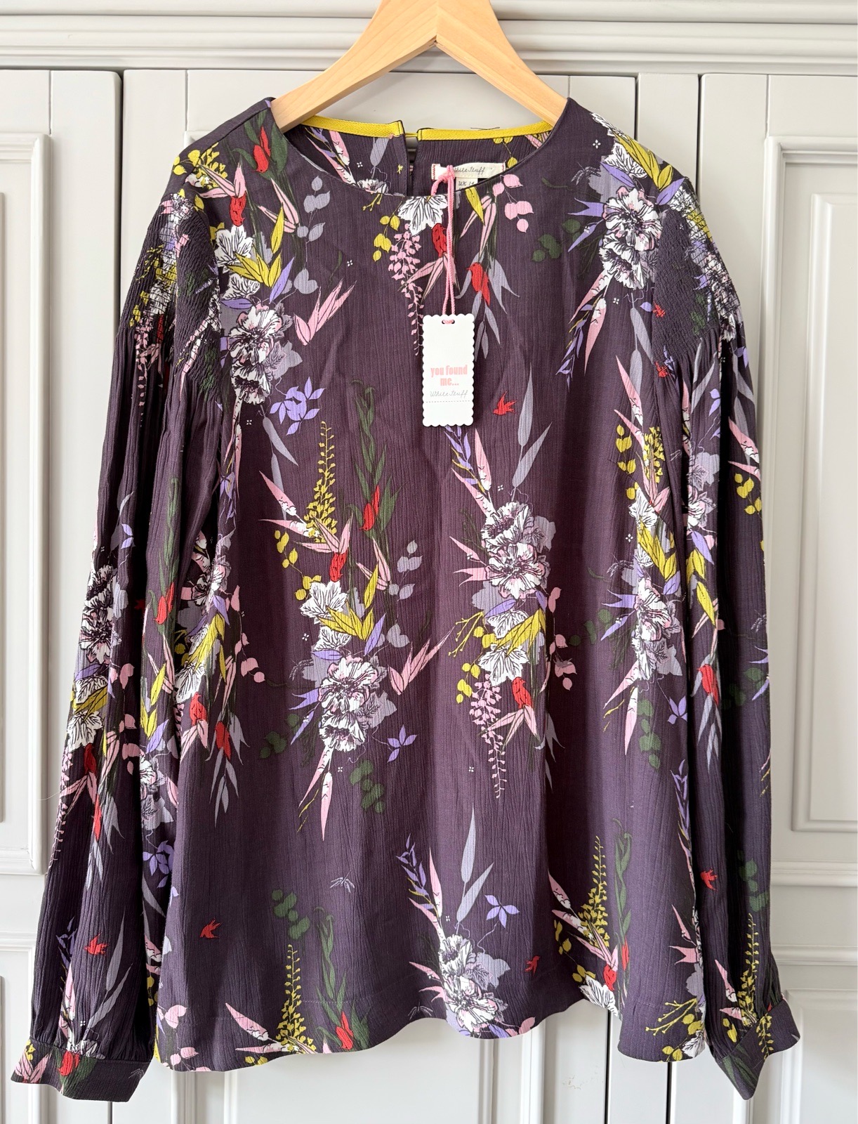 New White Stuff Purple Floral Blouse UK 14 Long Sleeve Lenzing Ecovero