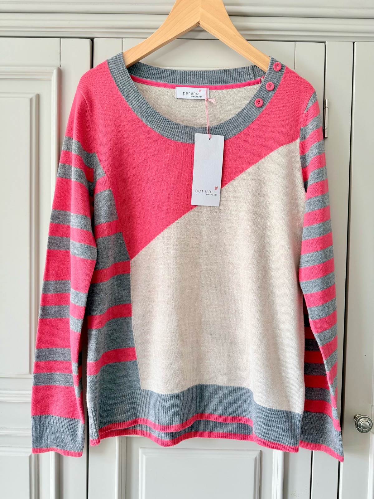 M&S Per Una Weekend Colour Block Stripe Knit Jumper UK 12 Pink BNWT