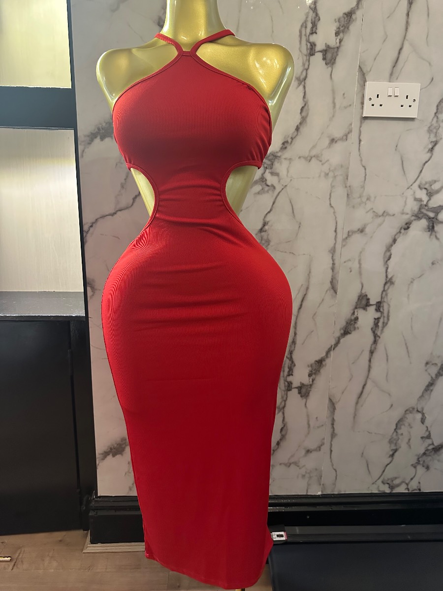 Red Cut-Out Bodycon Midi Dress – Immaculate Condition