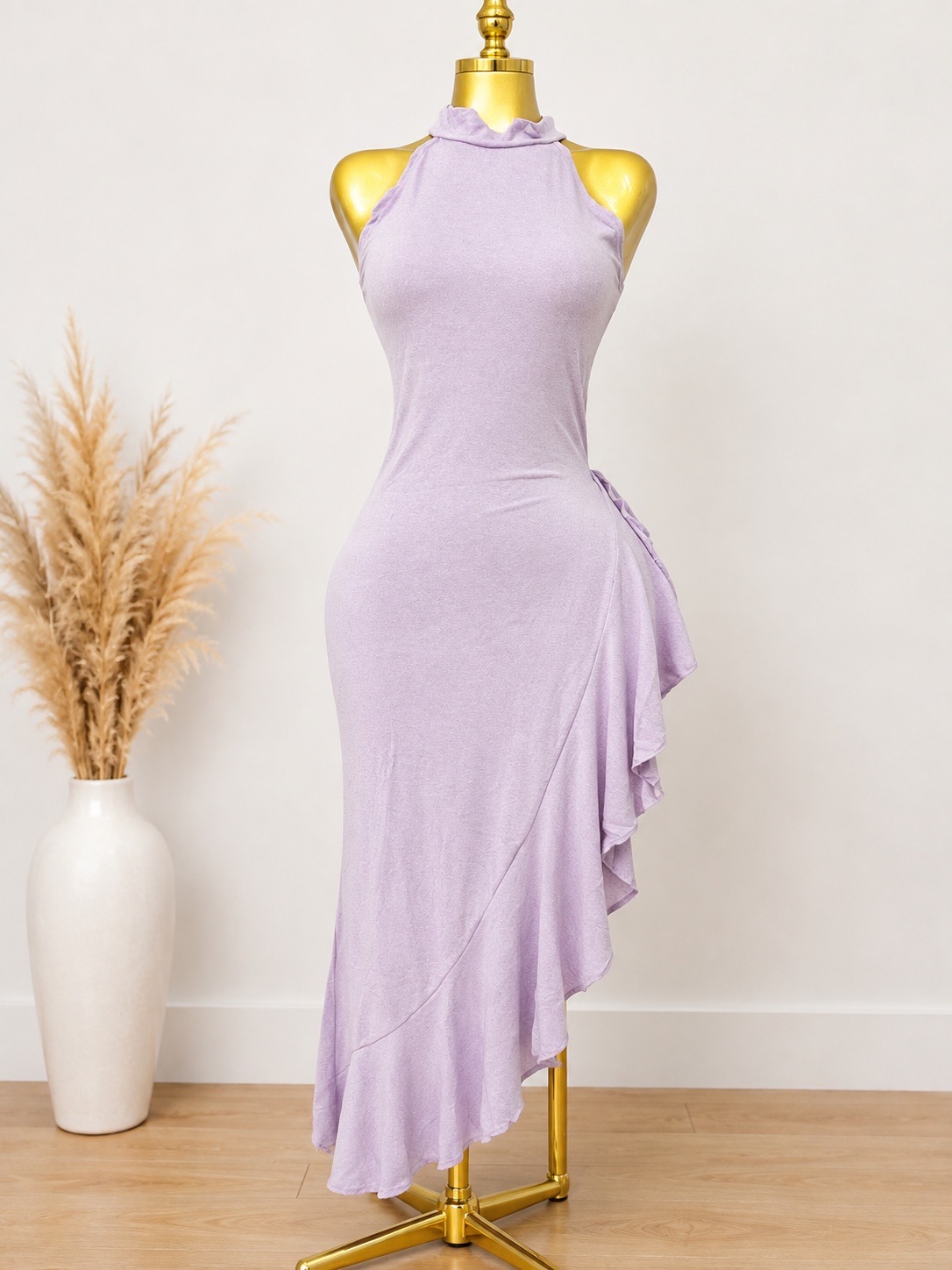 💜 Lilac Ruched Halter Maxi Dress - Size XS