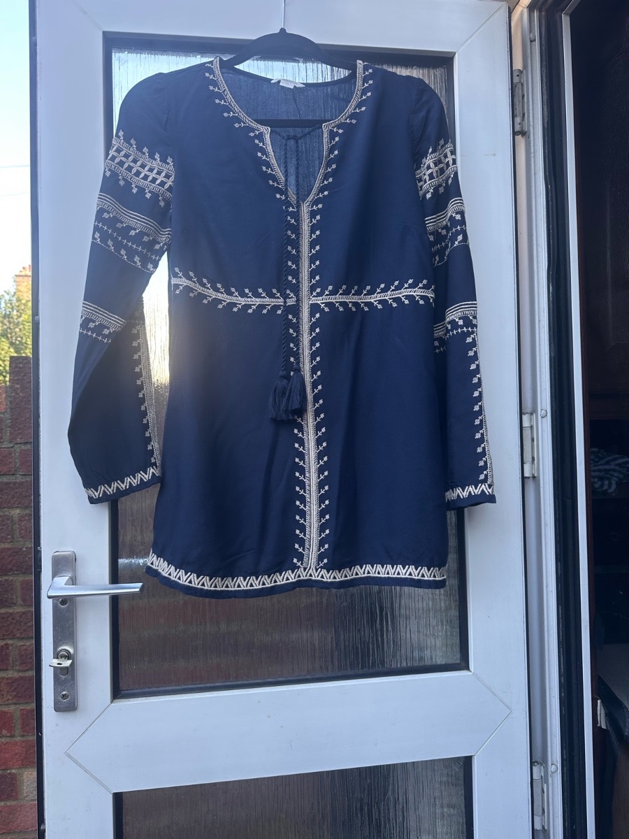 Monsoon Navy Blue Embroidered Boho Tunic Blouse