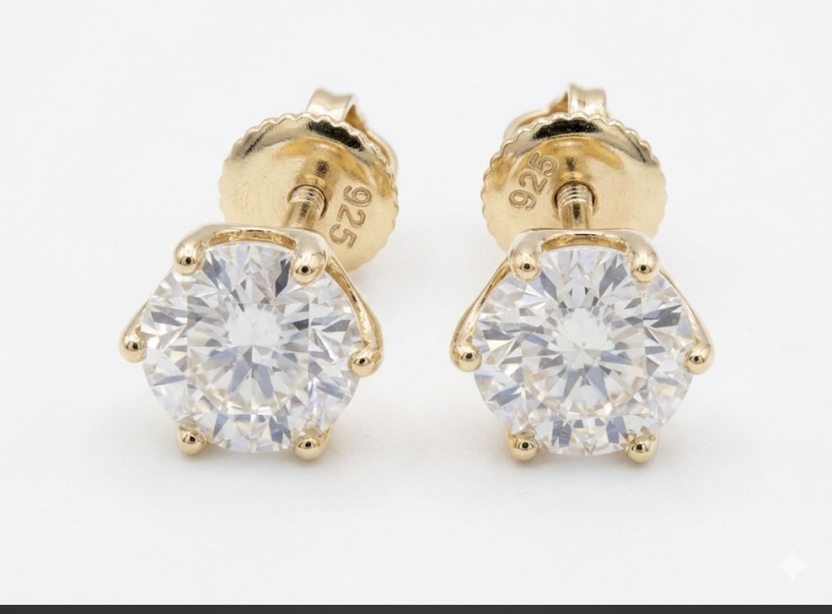 Certified moissanited stud | screw back cap | 2 ct (1 ct each
