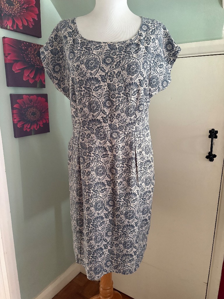 Seasalt blue and cream/white floral shift dress. Size 12