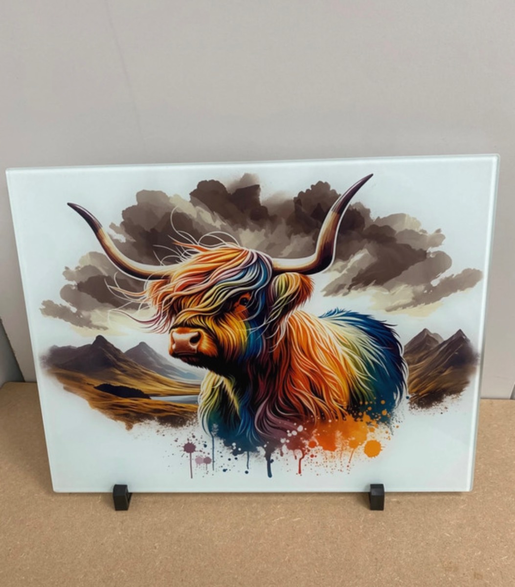 Highland cow chopping board glass chopping board