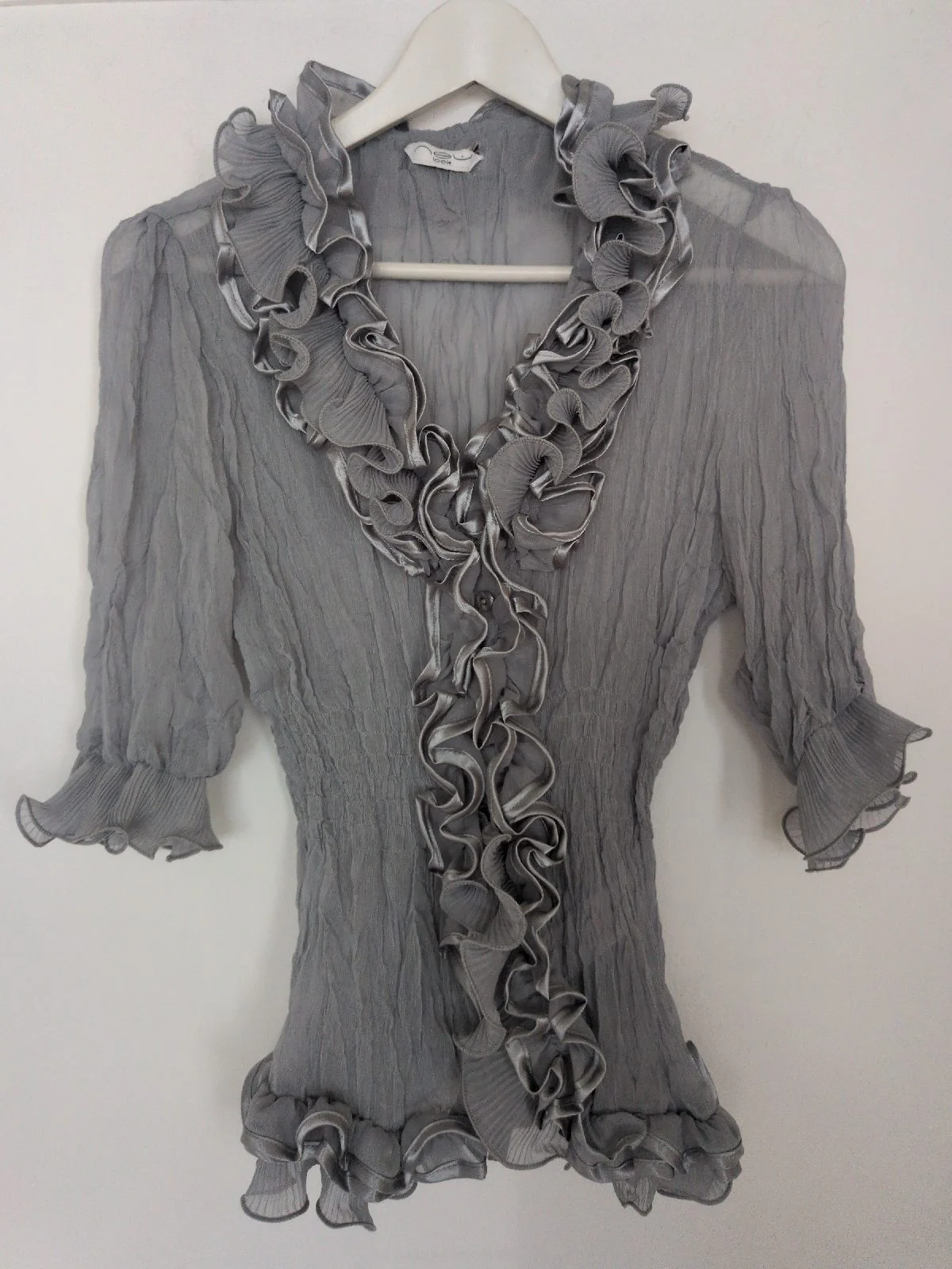 Vintage New Look Grey Ruffle Blouse Y2K Whimsigoth Fairycore Top Sz 12