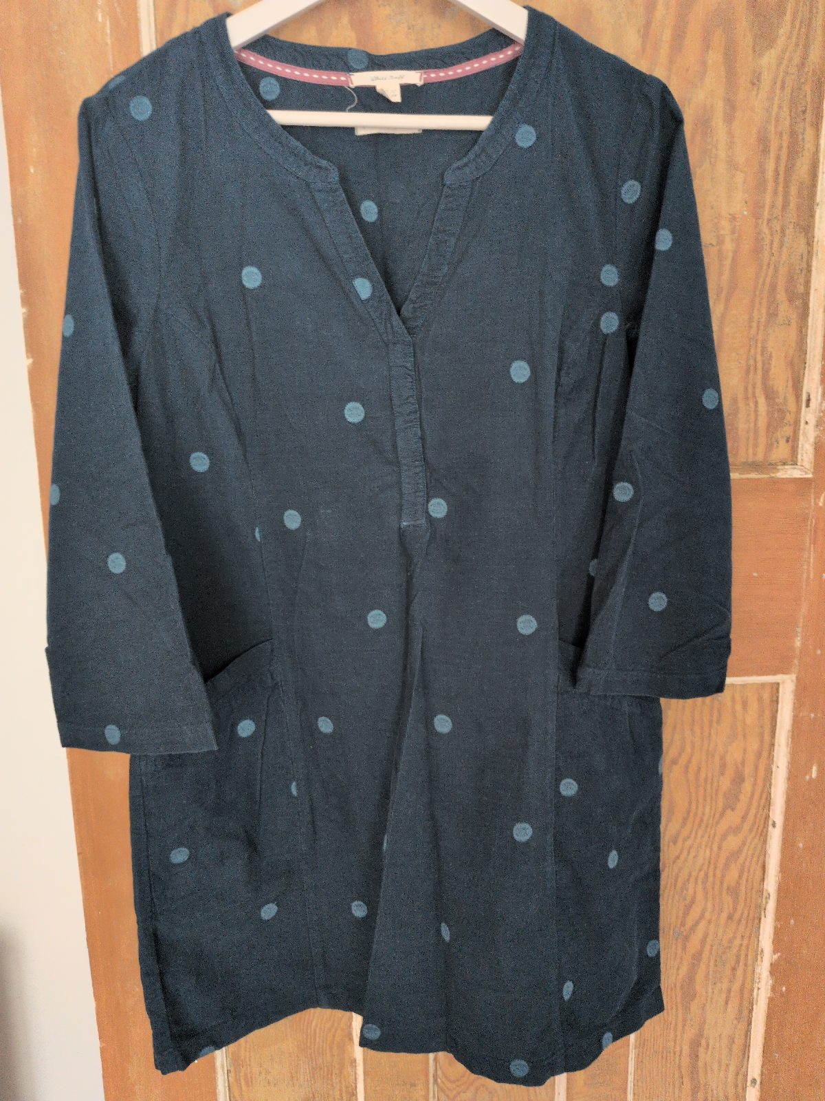 White Stuff Teal Spotty Corduroy Cotton Tunic Dress Size 10 Folk Cottagecore