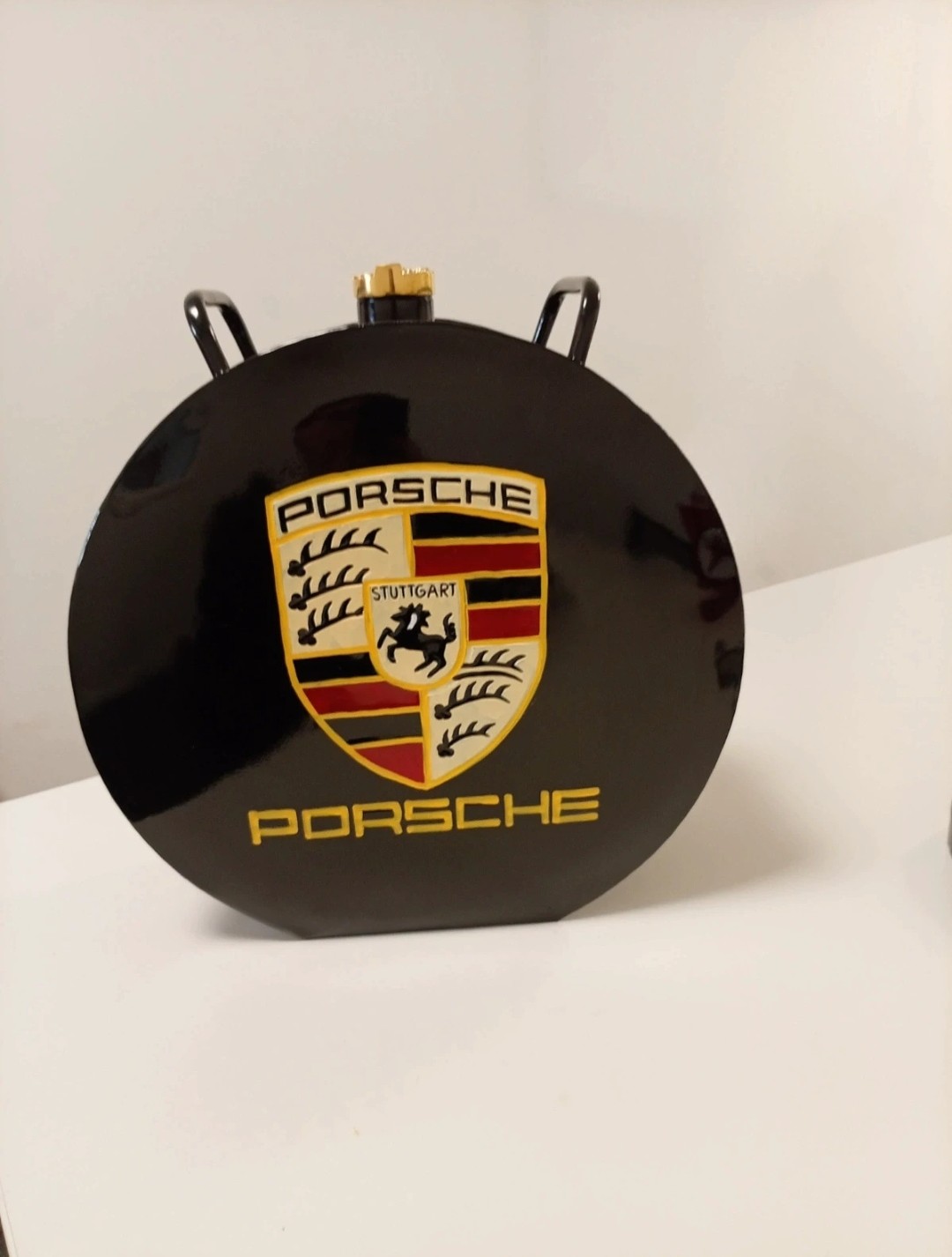 Large Porsche Black Metal Round Petrol Can-Decorative