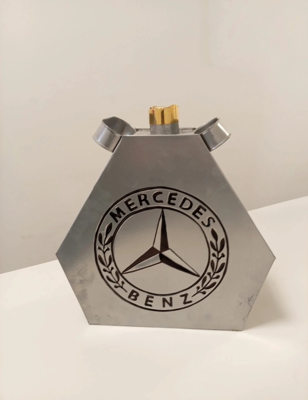 Cosmetic Damage Mercedes Benz Silver Triangle Petrol Can Decorative Metal Garage
