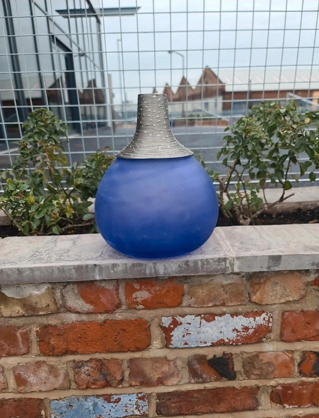 New Stone The Crows Large Metalwork Glass Blue Vase