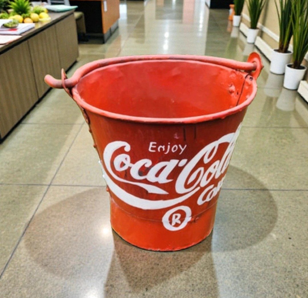 Large Red Rustic Retro Iron Coke Cola Bucket