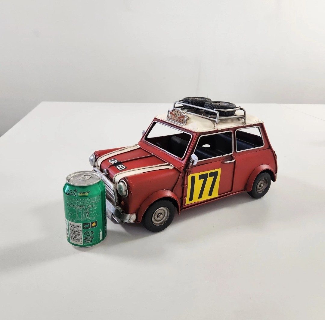 New Metal Tin Large Red Mini Car 1967 Monte Carlo Rally Car Collectable Model 41cm