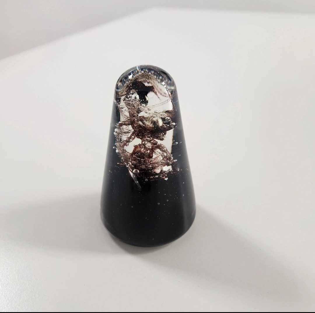 Vintage Caithness ‘Nova’ Glass Paperweight by Colin Terris – Brown Swirl & Bubble Design