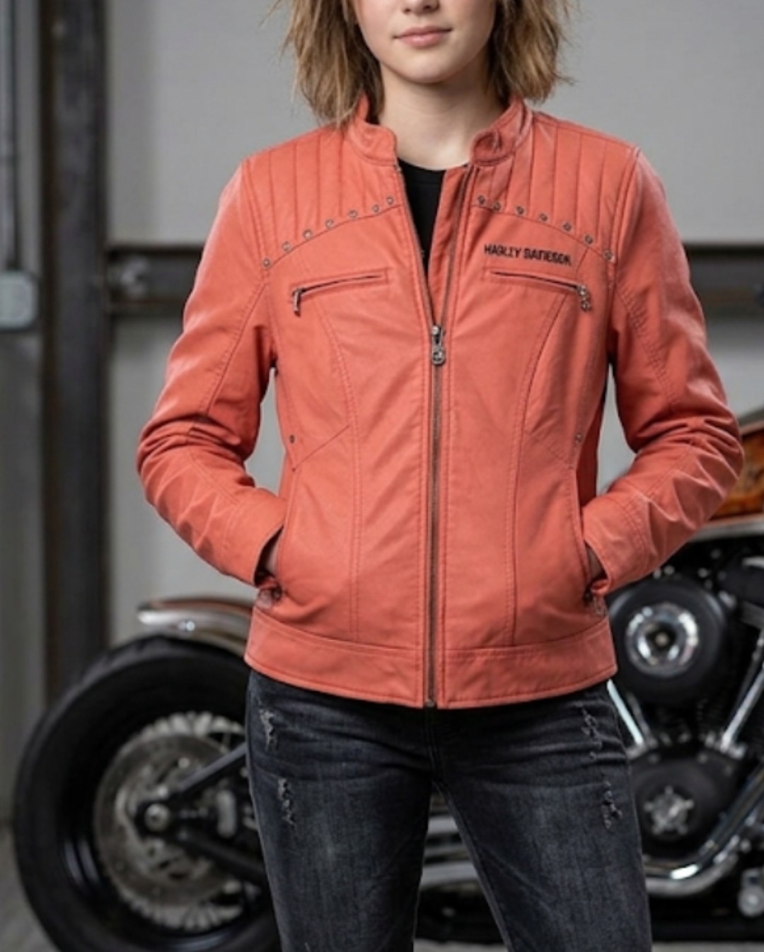 Vintage Womens Genuine Harley Davidson Orange Jacket L