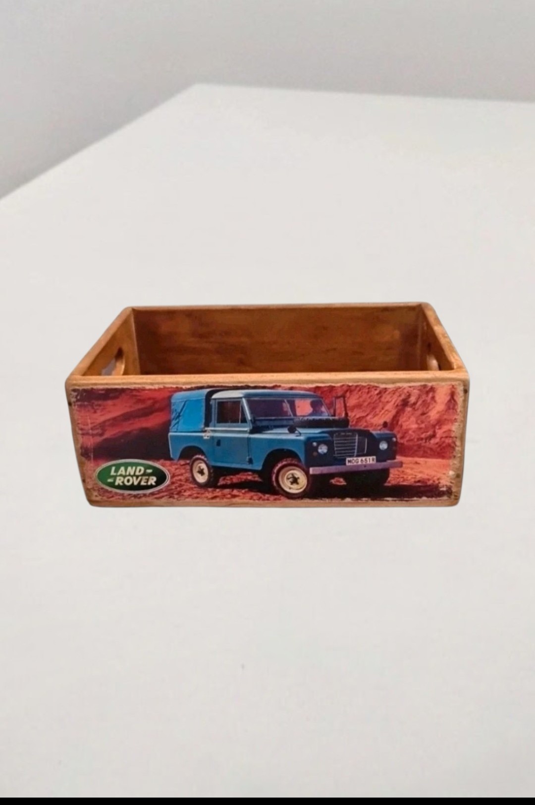 Large Vintage Land Rover Logo Storage Wooden Crate 32.6cmx19.8x13cm