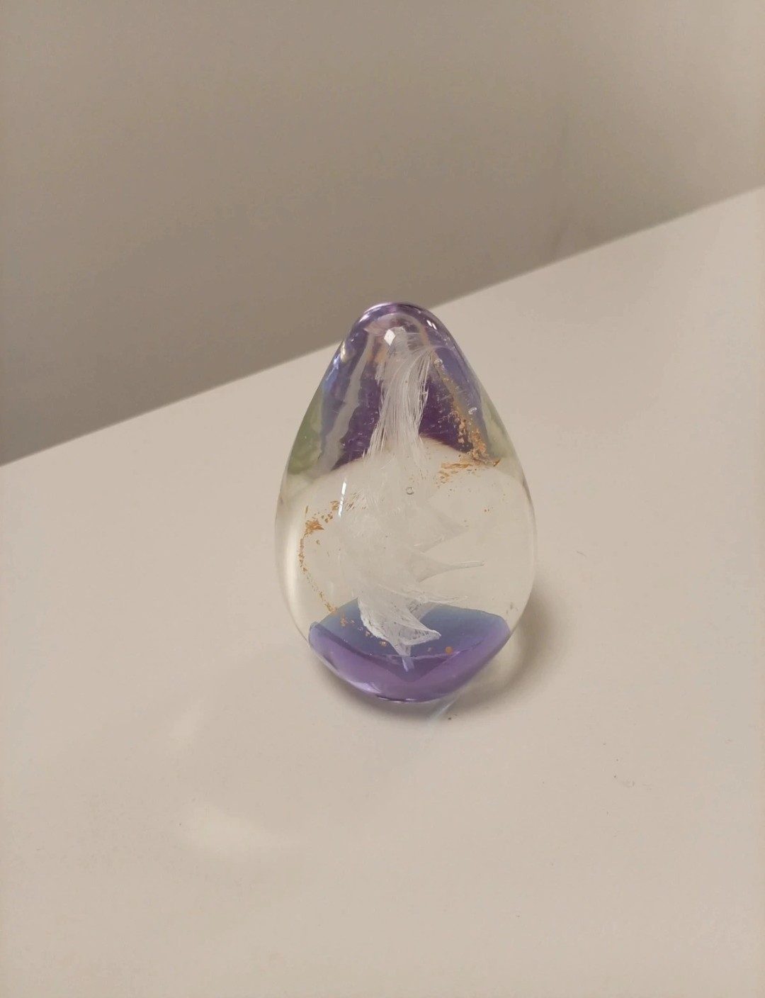 Vintage Hand Blown Glass Paperweight – Purple Swirl Art Glass Ornament with Gold Flecks ✨