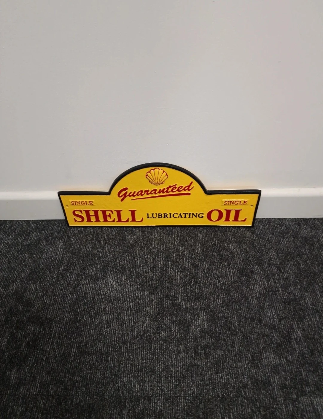 New Reproduction New Shell Lubricating Domed Wall Plaque - Cast Iron