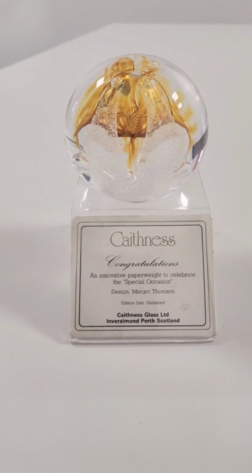 Caithness Scotland Gold Congratulations Paperweight