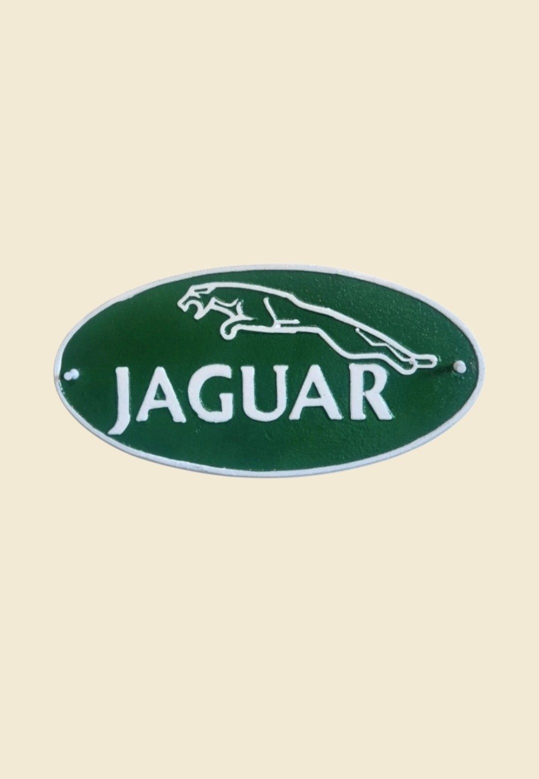 New Reproduction Oval Jaguar 35cm Green,White Cast Iron Wall Sign