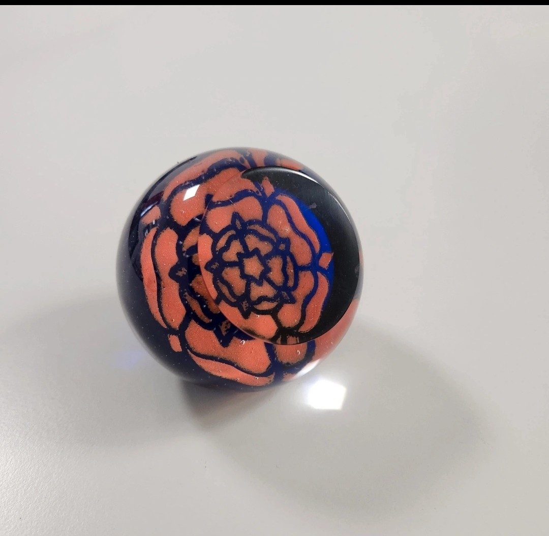 Caithness Blue & Orange Rose Paperweight 2002-2009