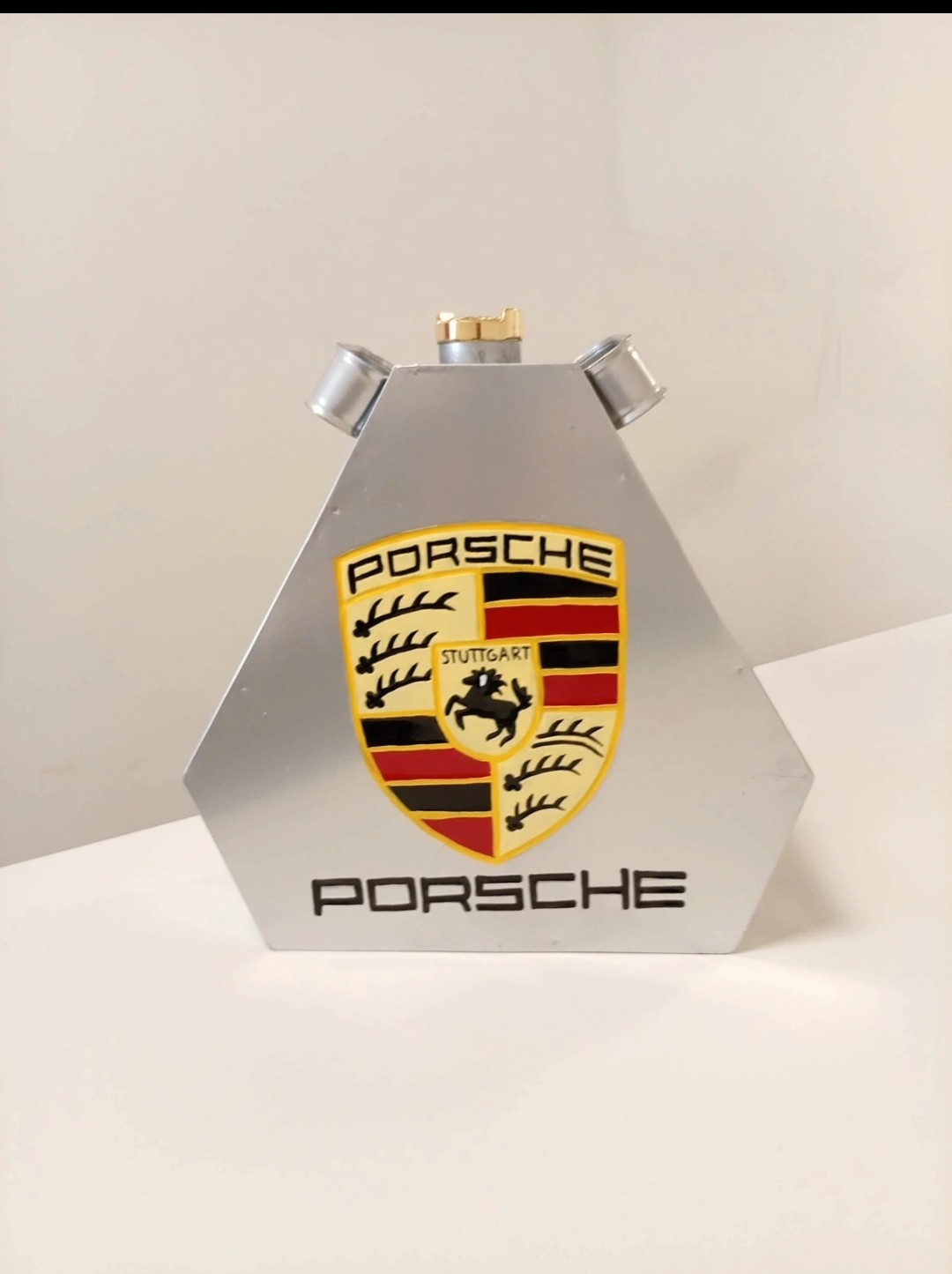 New Reproduction Porsche Triangle Petrol Can Silver Decorative Man Cave Piece