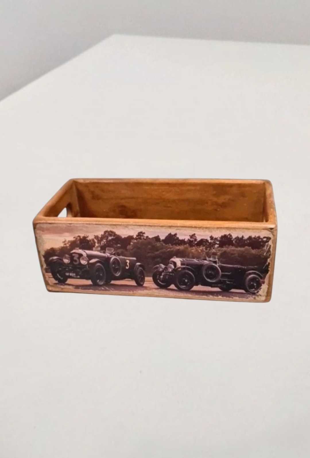 Small Retro 1920's Racing Car Wooden Storage Box 26 x 12.5 x 9.7cm