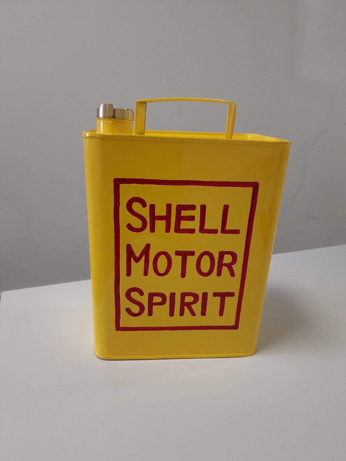 New Reproduction Yellow Shell Petrol Can With Brass Cap Garage Decor