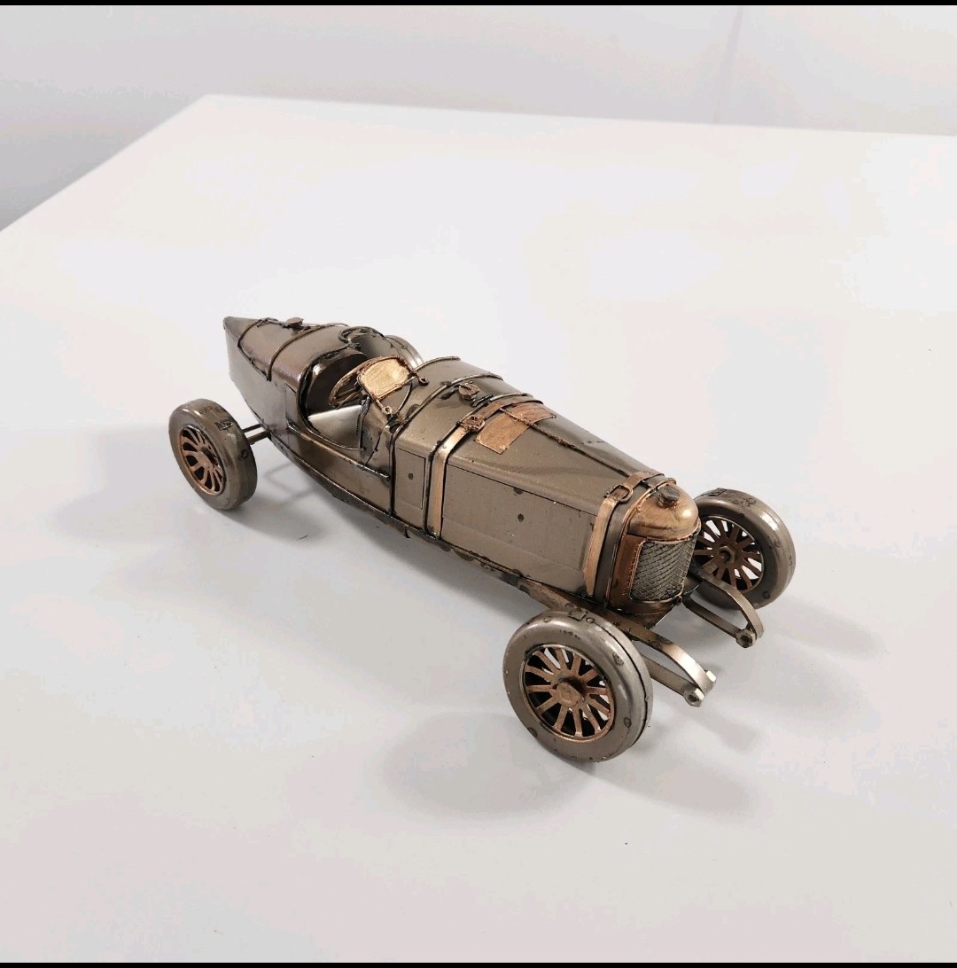 New Boat Tail Vintage Sports Car - Polished Metal - 32.5cm Decor Only