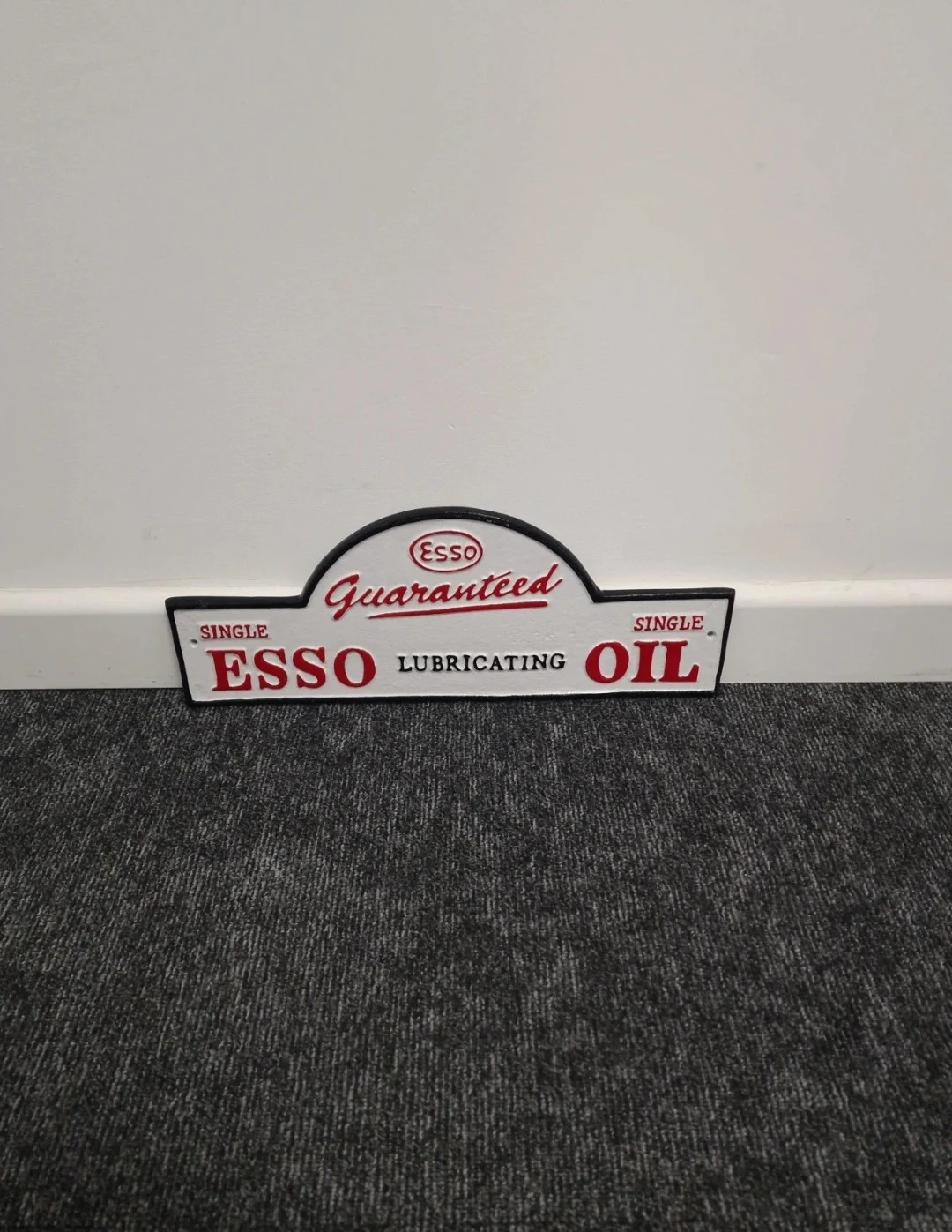 New Reproduction Esso Lubrication Domed Wall Plaque - Cast Iron