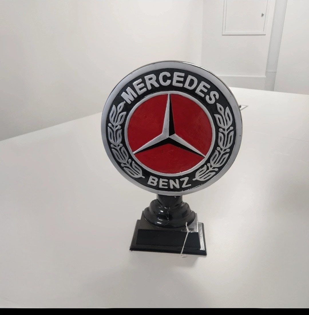 Cosmetic Damage Cast Iron Mercedes Benz Globe Sign - Vintage Style Garage Decor