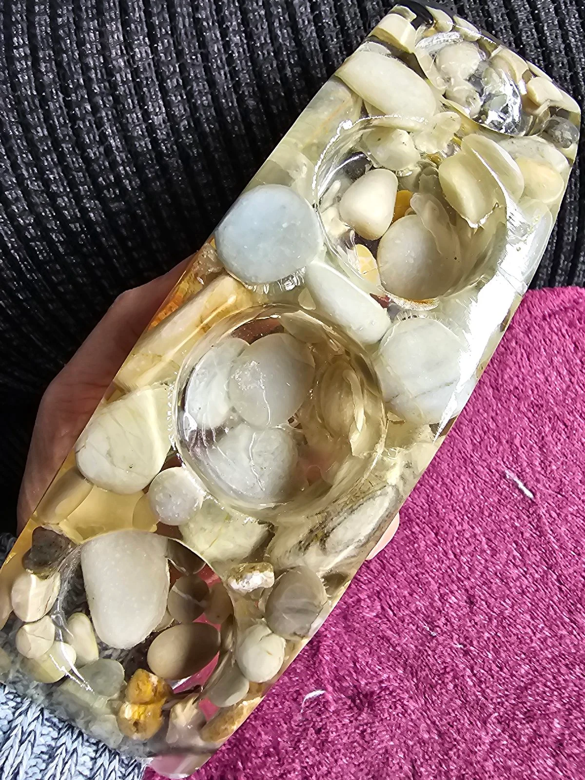Pebble & Clear Resin 4-Hole Tealight Candle Holder