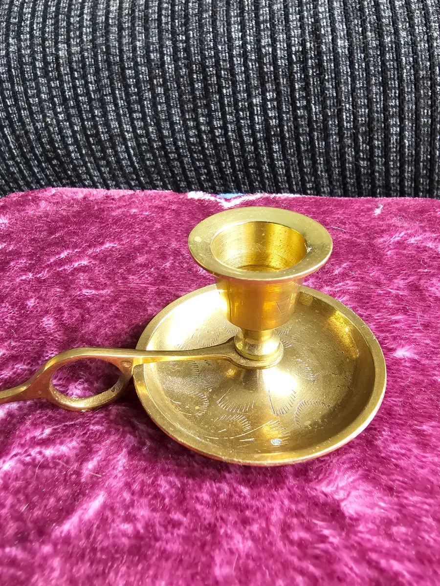 Vintage Brass Chamberstick Candle Holder – Engraved Base