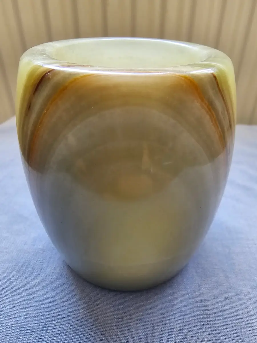 Vintage Green Banded Onyx Marble Pot Vase Trinket Holder