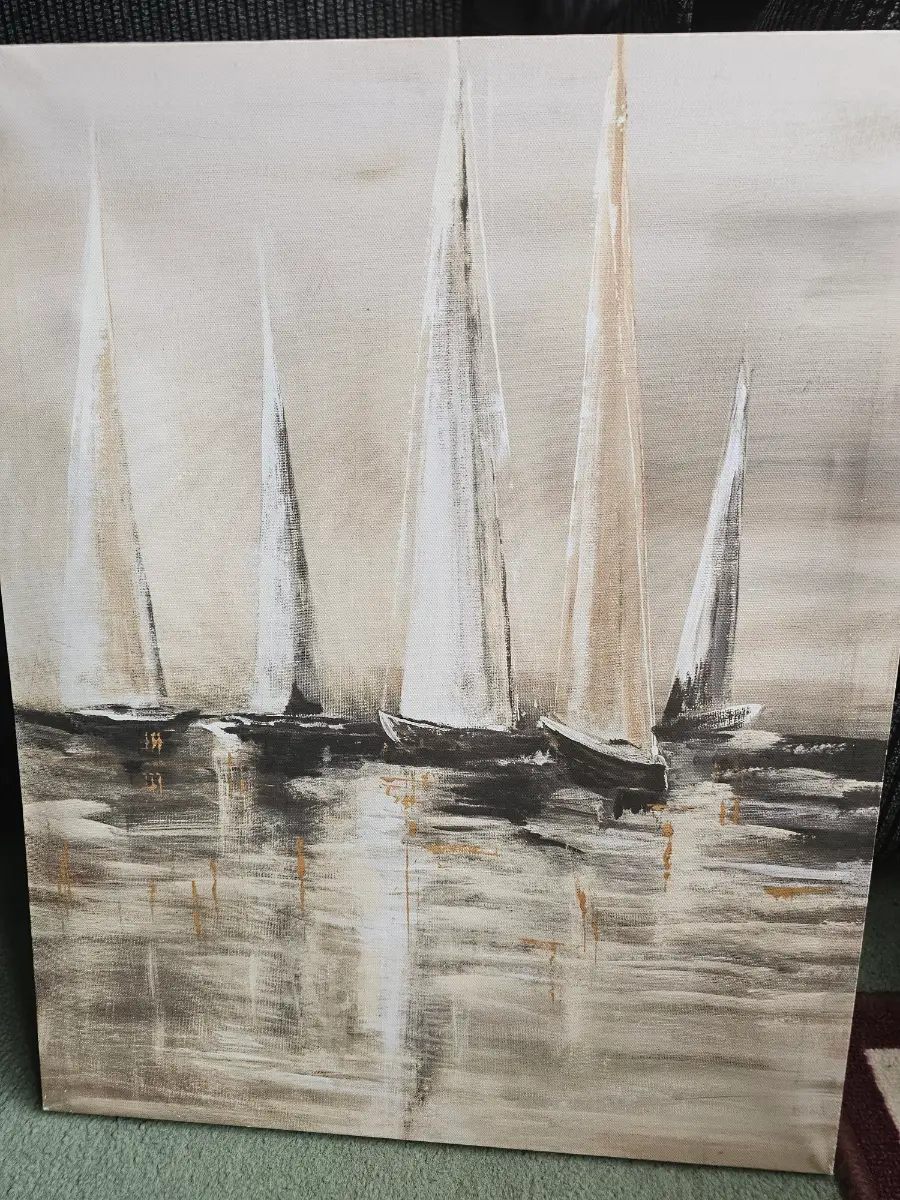 Abstract Sailboat Canvas Wall Art | Neutral Nautical Painting