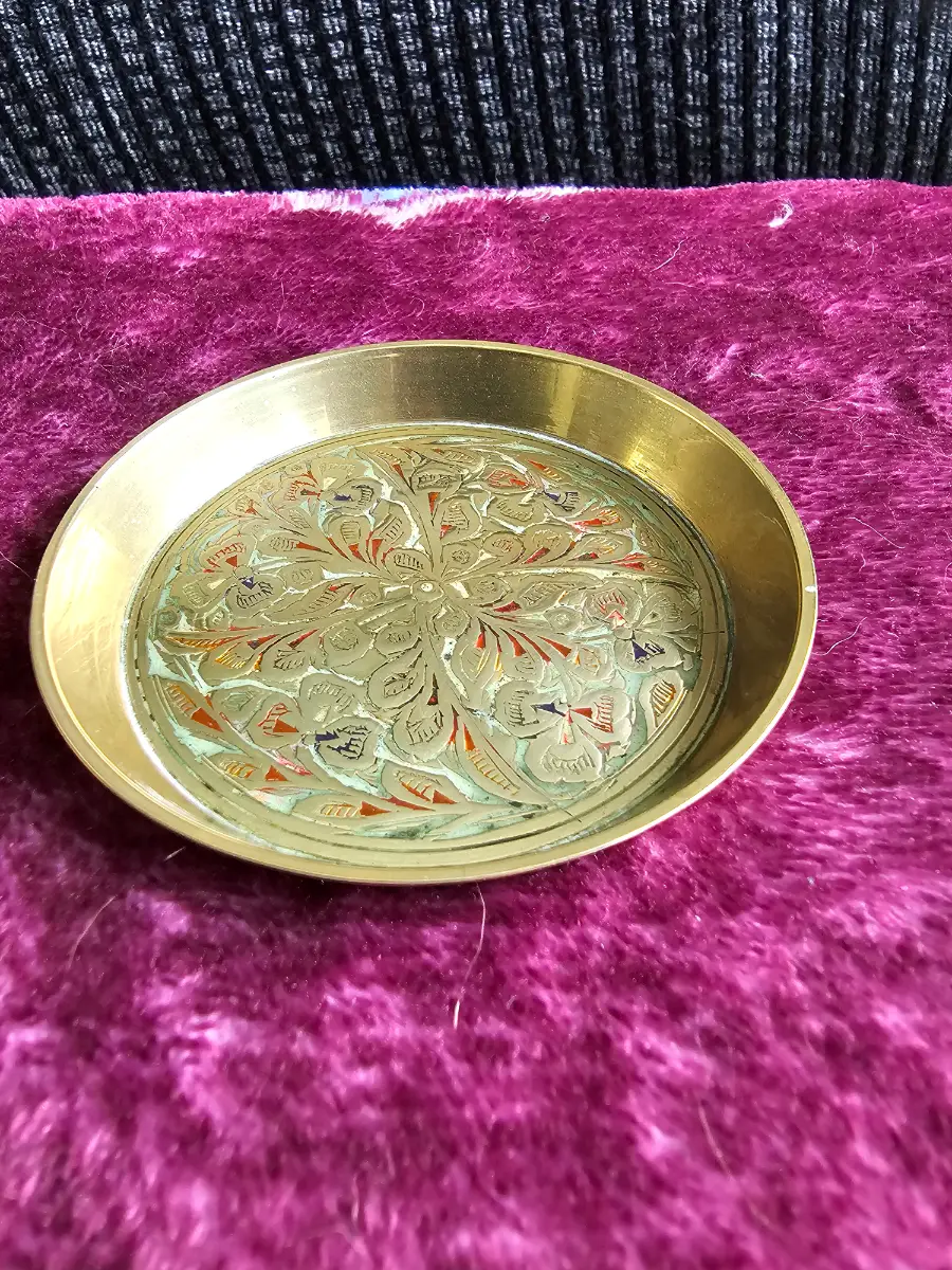 Vintage Indian Engraved Brass Trinket Dish