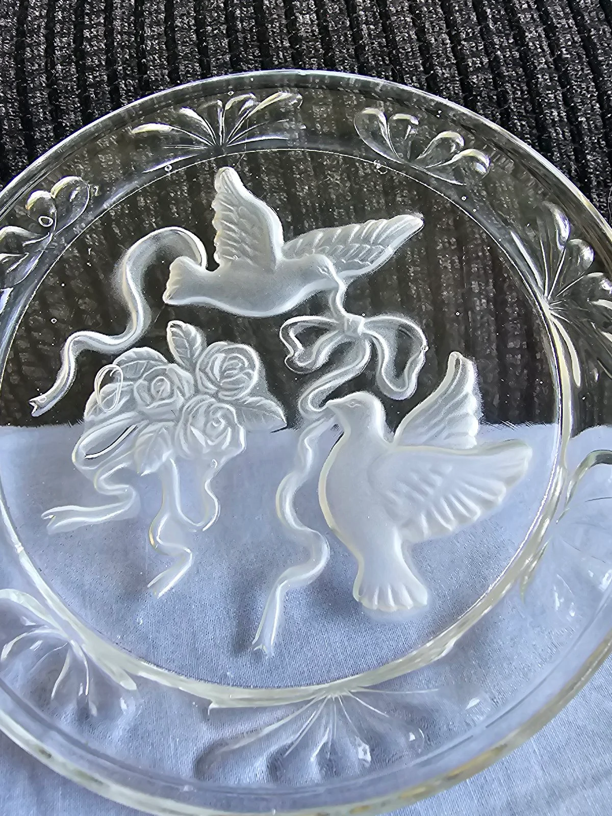 Vintage Embossed Glass Plate with Birds & Floral Design