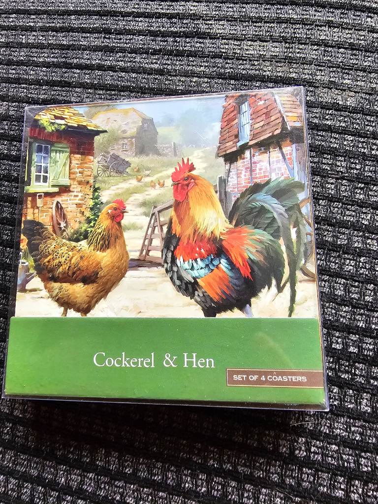 Brand New Cockerel & Hen Coasters – Set of 4
