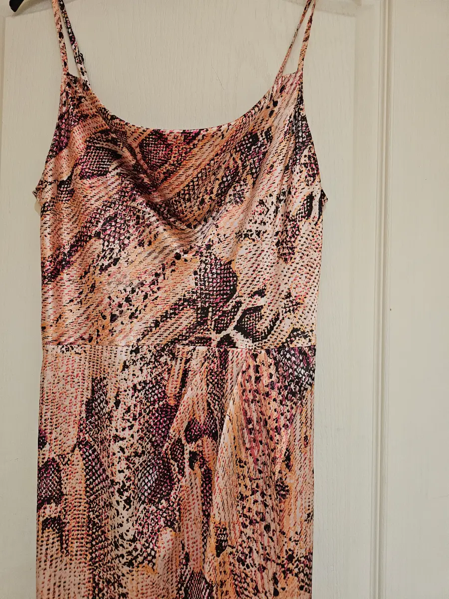 New Look Midi Pink & Orange Snakeskin Slip Dress – UK 10