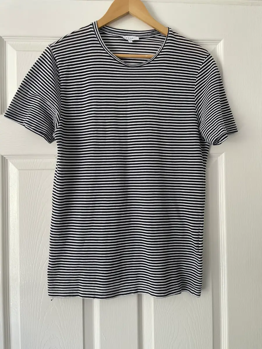 Reiss Black & White Striped Short Sleeve Top, Cotton Blend, Size S